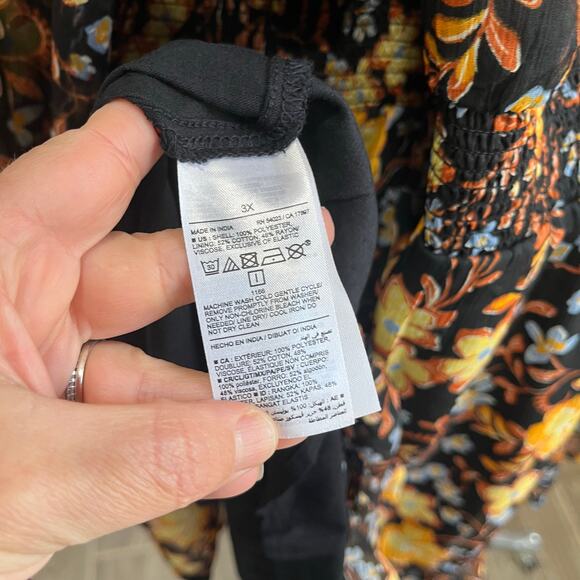 GAP Plus Floral Smocked Waist Long Sleeve Mini Dress Black Yellow Size 3X - Picture 9 of 10